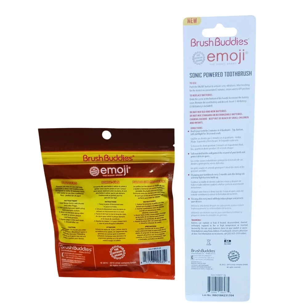 Brush Buddies Emoji Sonic Toothbrush Battery Powered + 36 Flossers Kids Set New